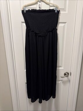 Torrid Crepe Midi Smocked Coverup Jumpsuit Black